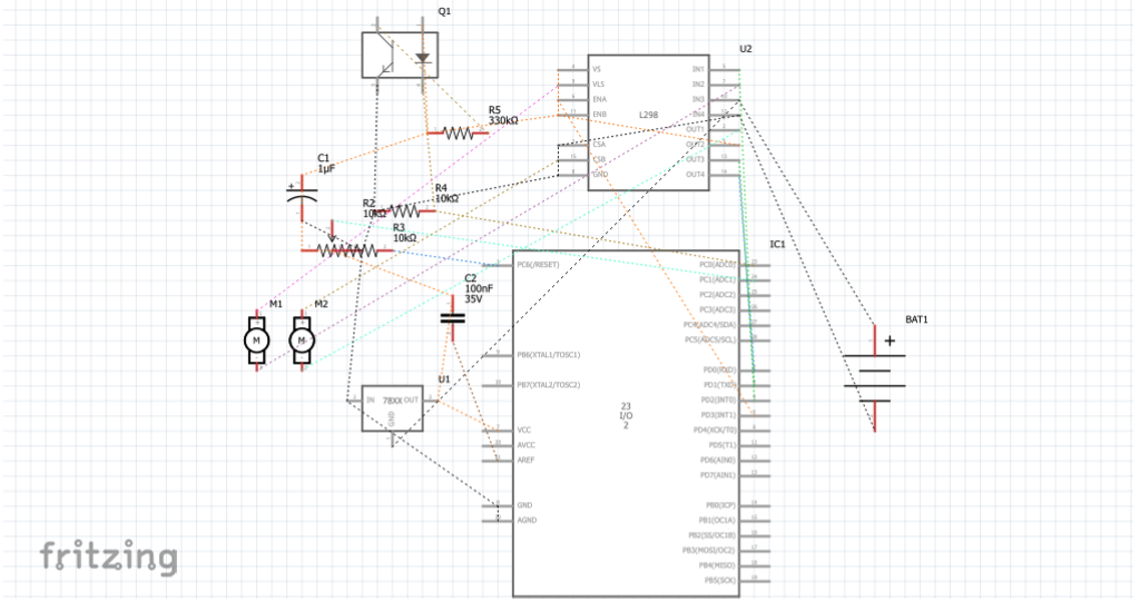 Microchip, MDriver, IR Sensors, Battery, & Motors